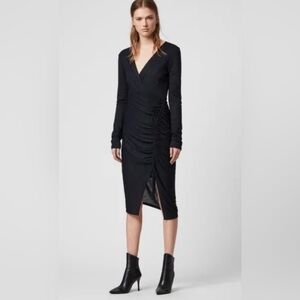 ALLSAINTS Rina Black Glitz Drawstring Long Sleeve Wrap Dress Women’s Size S